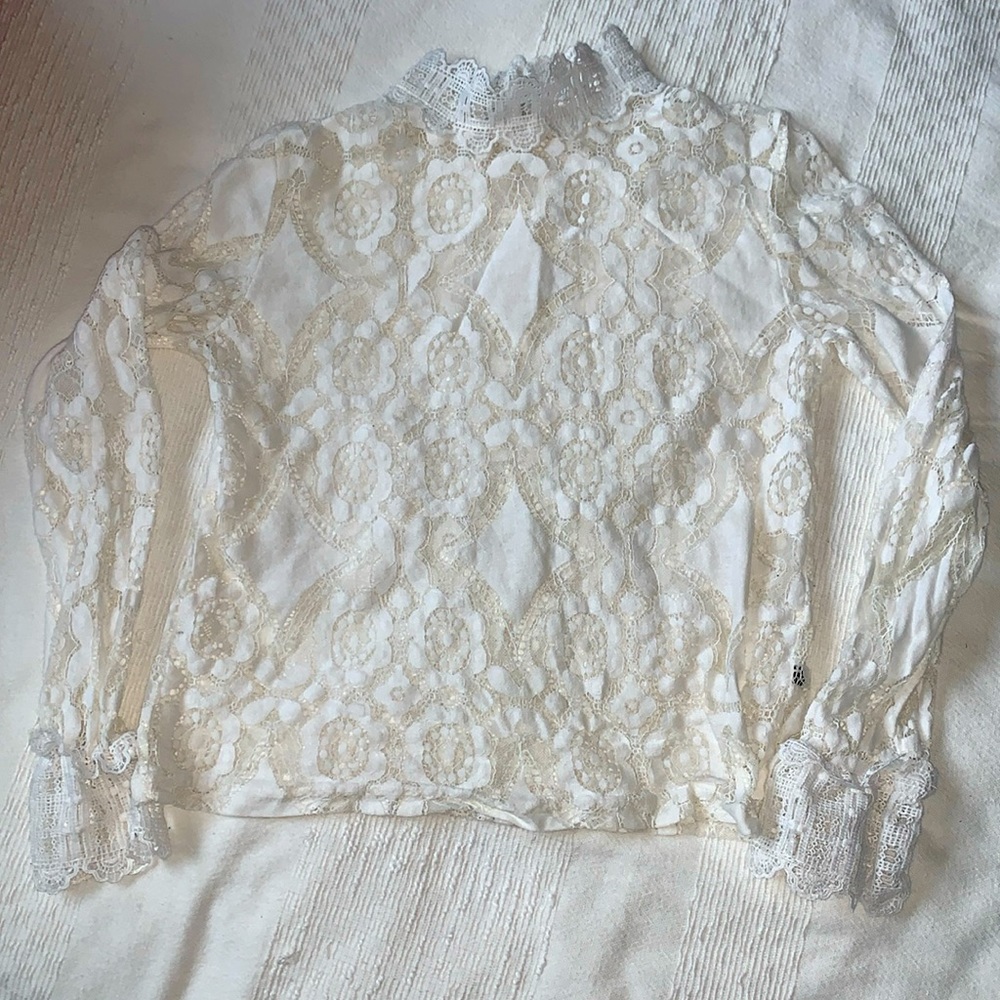 Women's Ivory Lace High-Neck Blouse